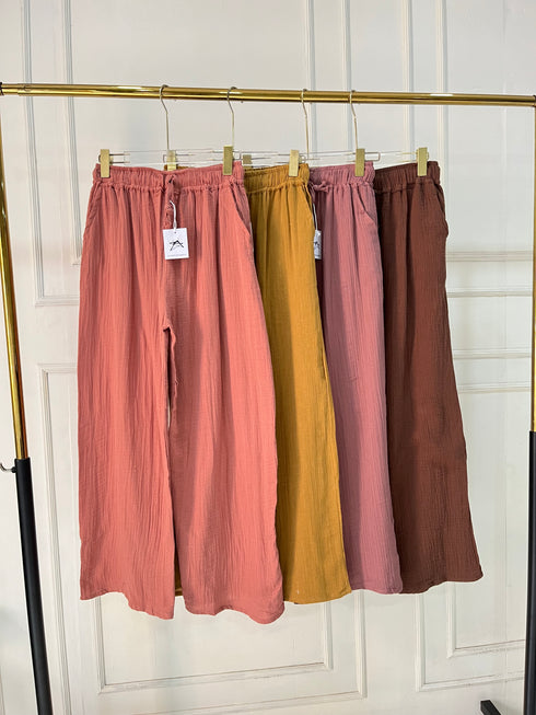 Summer Cotton Loose Wide Leg Trousers